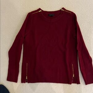 J. Crew Deep Red/maroon wool Sweater with Gold Zippers